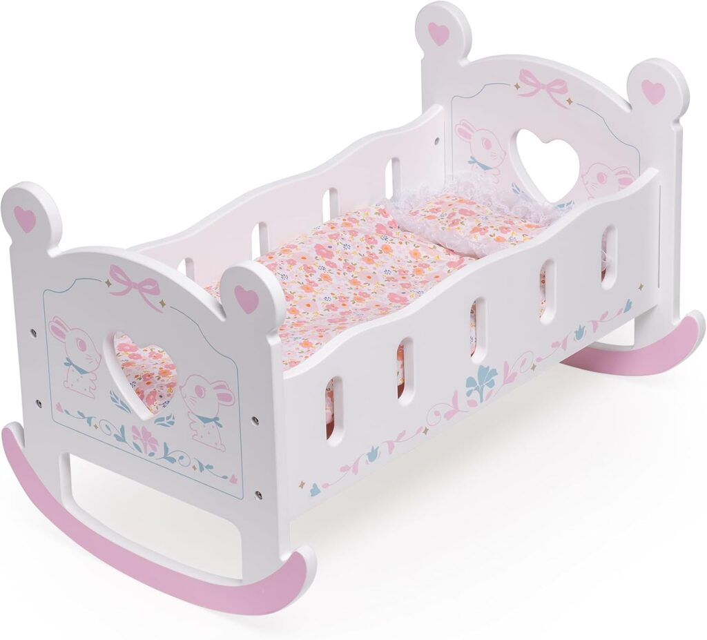 ROBUD Wooden Baby Doll Crib, Baby Doll Bed Toys, for Dolls Up to 18 Inch, Doll Accessories - with Mattress, Pillow, Quilt, Gift for Boys & Girls, Ages 3+