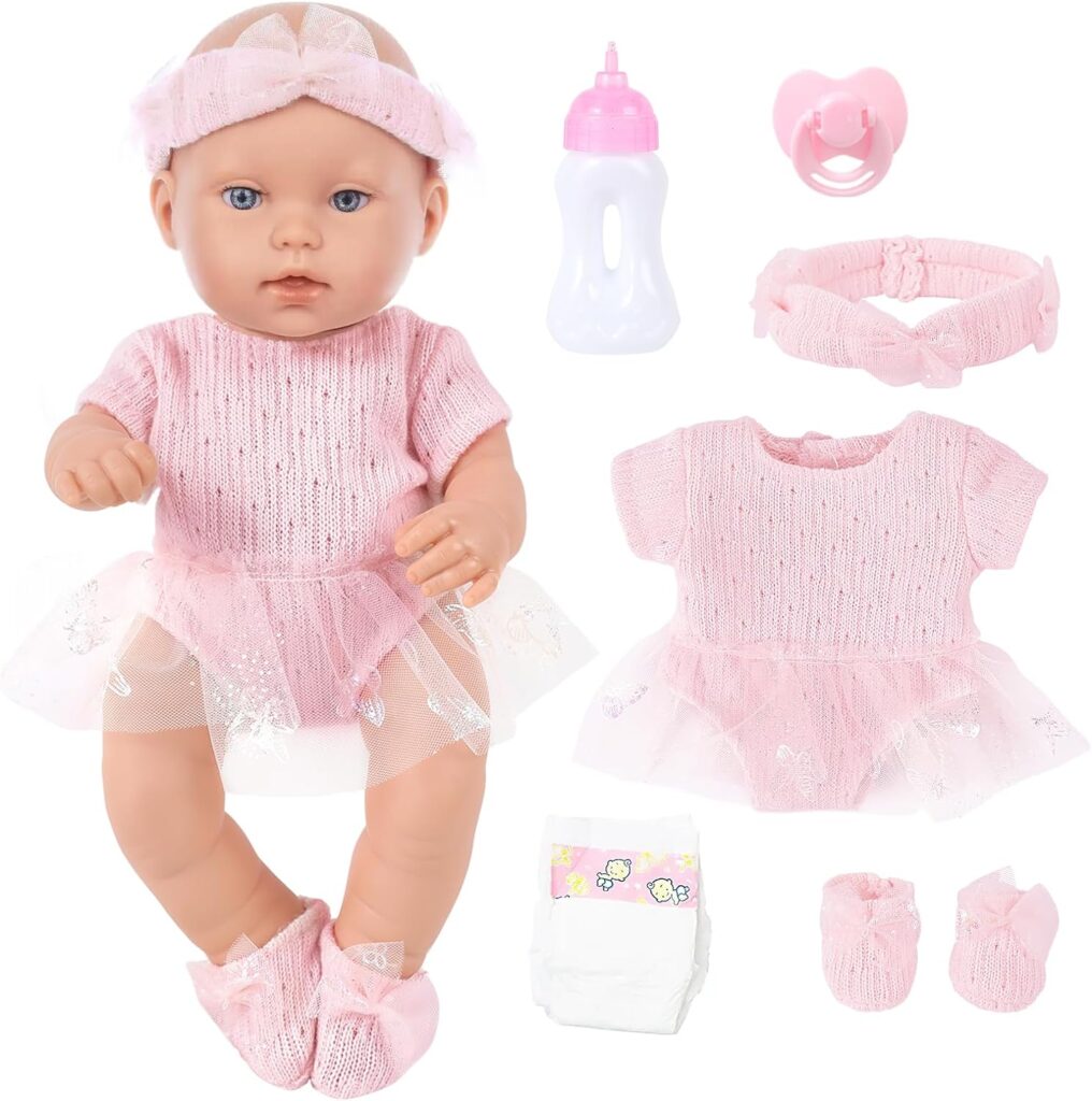 12 Inch Baby Doll Clothes and Accessories with Baby Dolls Bottles Nipple Diaper Gift Idea for Ages 3+