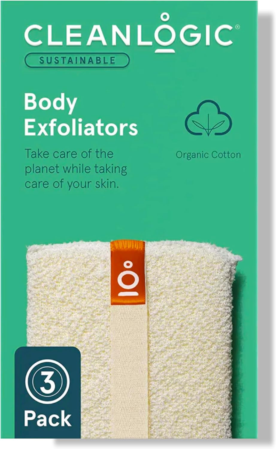 Cleanlogic Organic Cotton Exfoliating Body Scrubber, Reusable Exfoliator Tool fo...