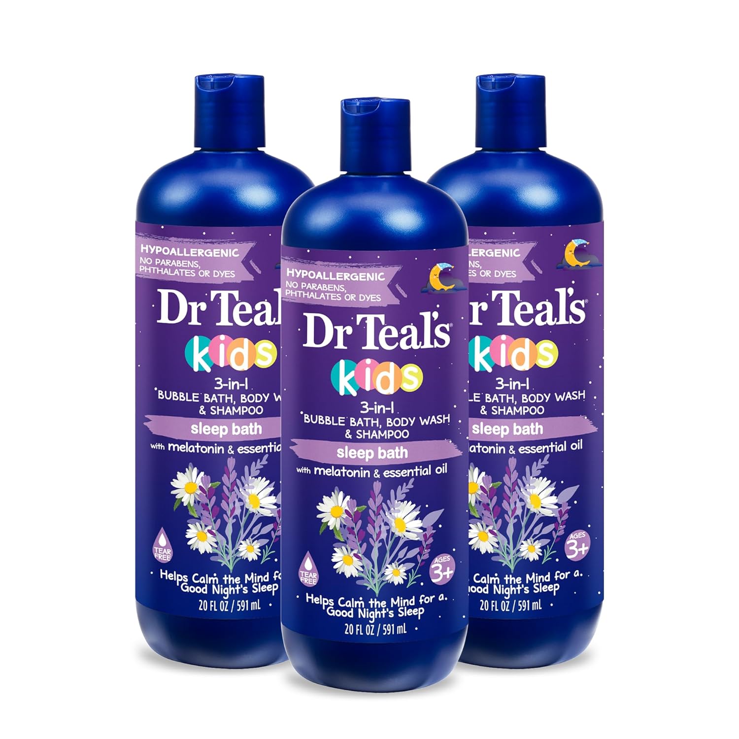 Dr Teal's Kids 3-in-1 Sleep Bath: Bubble Bath, Body Wash & Shampoo with Melatonin & Essential Oil, 20 fl oz (Pack of 3)