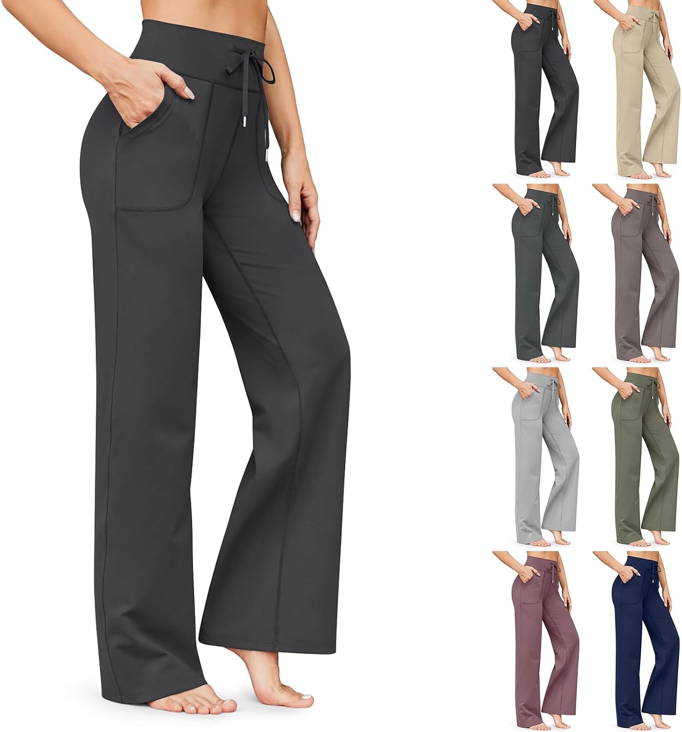 Women Wide Leg Yoga Pants with Pockets Tummy Control Flare Leggings Stretch Lounge Pants Straight Leg Sweatpants