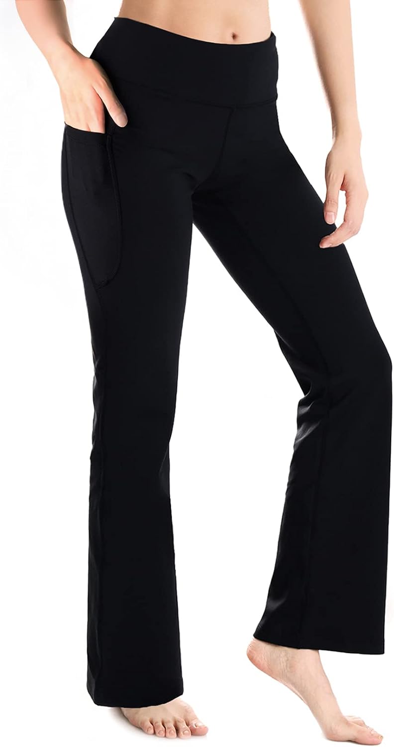 Yogipace,25"/27"/29"/31"/33"/35"/37",Women's Bootcut Yoga Pants Lounge Workout Pants with Side Pockets